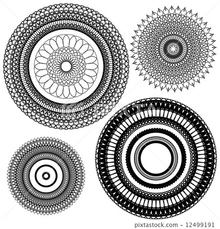 Set of Vintage backgrounds, Guilloche ornamental circle Elements Set of Vintage backgrounds, Guilloche ornamental circle Elements 12499191