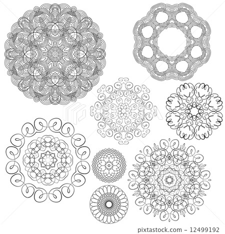 Set of Vintage backgrounds, Guilloche ornamental circle Elements Set of Vintage backgrounds, Guilloche ornamental circle Elements 12499192