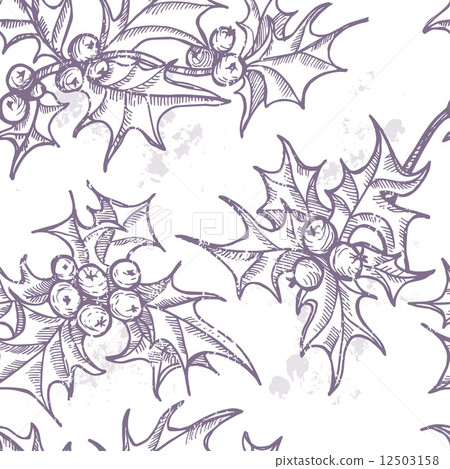 Hand drawn Holly twigs seamless pattern Hand drawn Holly twigs seamless pattern 12503158
