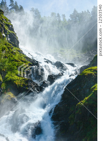 Summer Latefossen waterfall on mountain slope (Norway). Summer Latefossen waterfall on mountain slope (Norway). 12503540