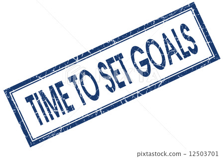 Time to set goals blue square grungy stamp isolated on white background 12503701