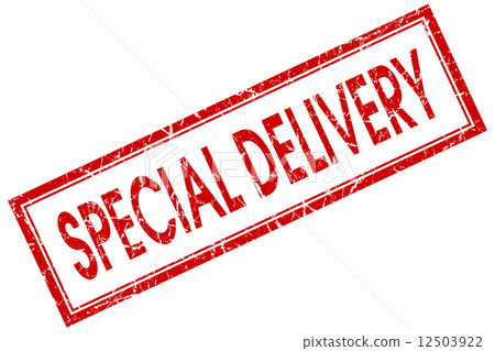 Special delivery red square grungy stamp isolated on white background 12503922
