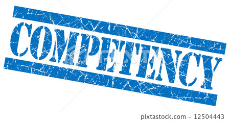 Competency blue square grunge textured stamp isolated on white 12504443