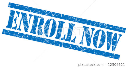 enroll now blue grungy stamp isolated on white background 12504621