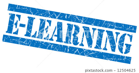 e-learning blue square grunge textured stamp isolated on white e-learning blue square grunge textured stamp isolated on white 12504625