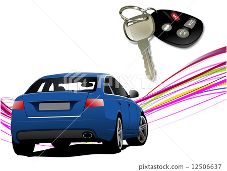 Car sedan on the road and key ignition. Vector illustration 12506637