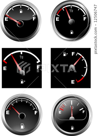 Set of six car dash boards petrol meter, fuel gauge. Vector illu Set of six car dash boards petrol meter, fuel gauge. Vector illu 12506747