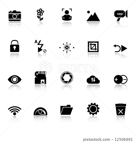 Photography sign icons with reflect on white background 12506891