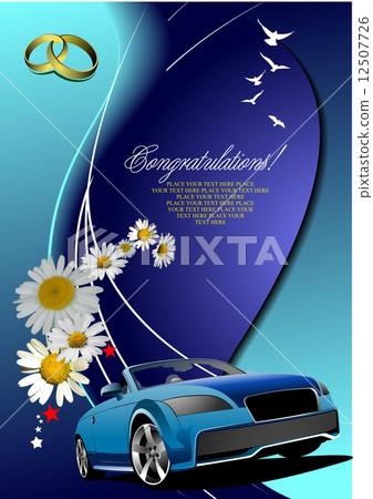 Wedding invitation with cabriolet image. Vector 12507726