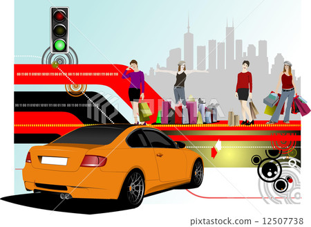 Abstract shopping background with car image. Vector 12507738