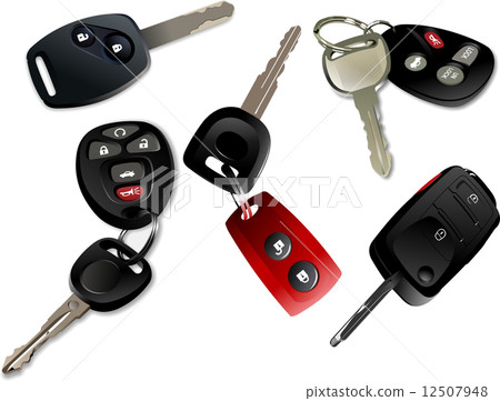 Five Car keys with remote control isolated over white background 12507948