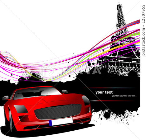 Red car with Paris image background. Vector illustration 12507955