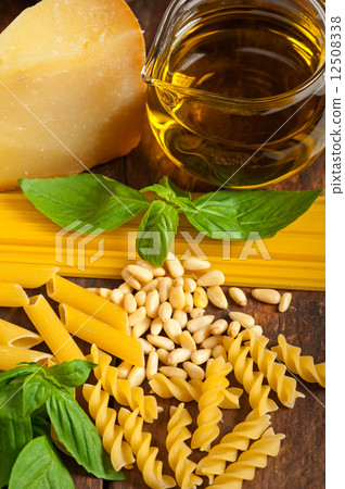 Italian basil pesto pasta ingredients Italian basil pesto pasta ingredients 12508338
