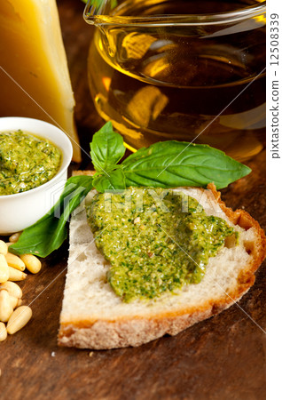 Italian basil pesto bruschetta ingredients Italian basil pesto bruschetta ingredients 12508339