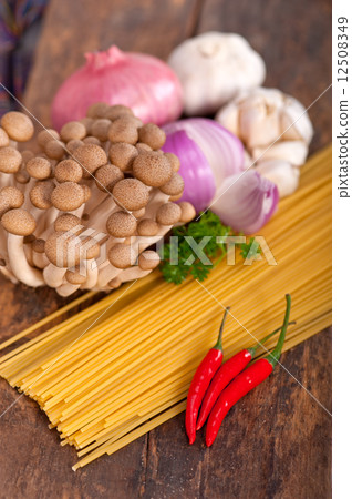 Italian pasta and mushroom sauce ingredients 12508349