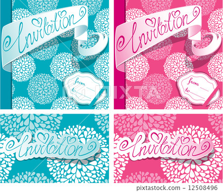 Set of Greeting Cards with handwritten word Invitation on blue a Set of Greeting Cards with handwritten word Invitation on blue a 12508496