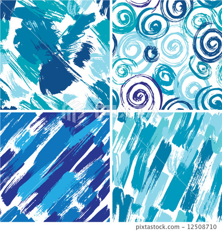 Set of seamless pattern with blots and ink splashes in blue colo 12508710