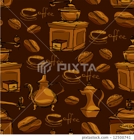 Seamless pattern with handdrawn coffee cups,... - Stock Illustration ...
