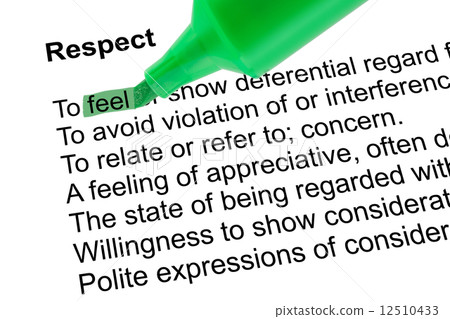 Highlighted word feel for Respect  with green pen over white. 12510433
