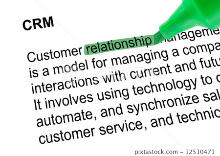 Highlighted word relationship for CRM with green pen over white. 12510471