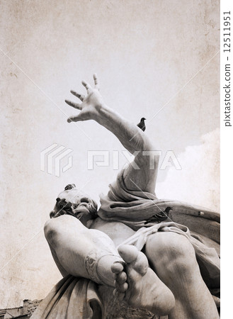 artwork in retro style, Rome, Navona square, Fountain of the Fou 12511951