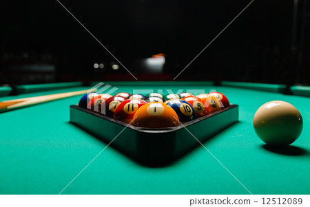 Billiard balls in a pool table. 12512089
