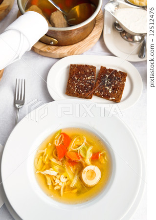 top view of tafelspitz from boiled beef broth top view of tafelspitz from boiled beef broth 12512476