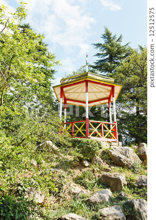 wooden kiosk in Nikitsky Botanical Garden wooden kiosk in Nikitsky Botanical Garden 12512575