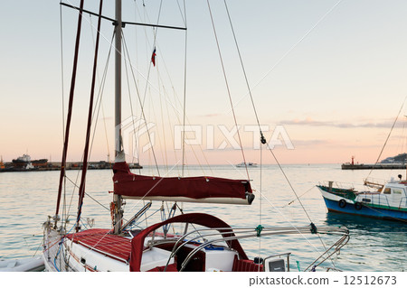 yachts and Black Sea in warm evening, Yalta 12512673