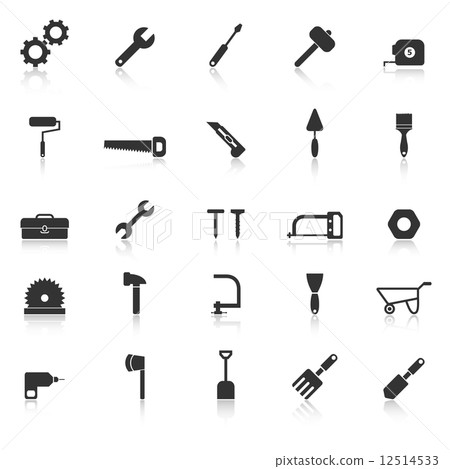 Tool icons with reflect on white background Tool icons with reflect on white background 12514533