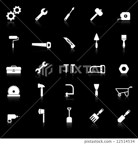 Tool icons with reflect on black background Tool icons with reflect on black background 12514534