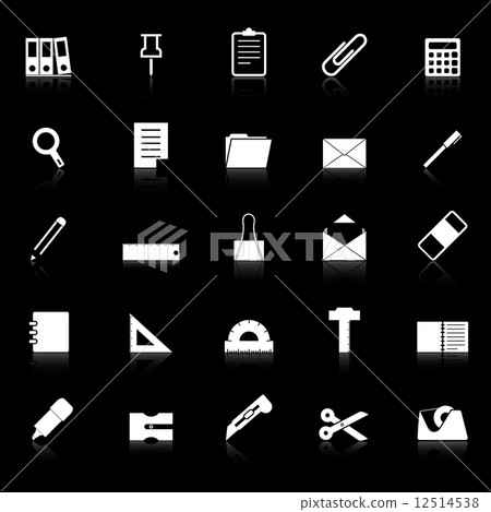 Stationary icons with reflect on black background 12514538