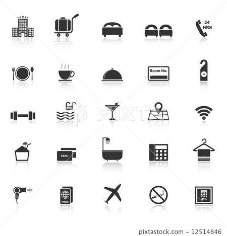 Hotel icons with reflect on white background 12514846