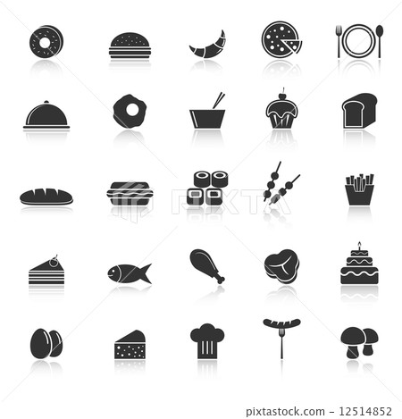 Food icons with reflect on white background Food icons with reflect on white background 12514852