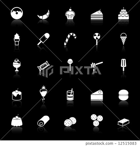 Dessert icons with reflect on black background Dessert icons with reflect on black background 12515083