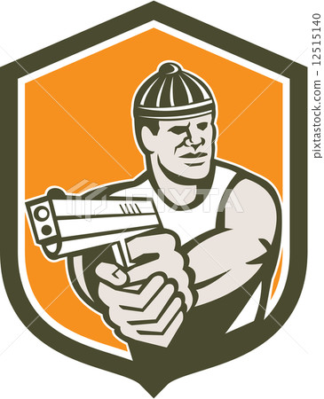 Robber Pointing Gun Shield Retro 12515140