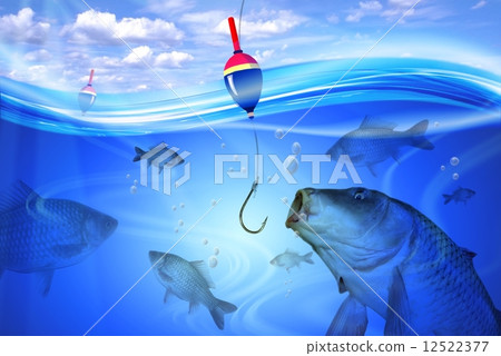 Fishing in deep blue water lake 12522377