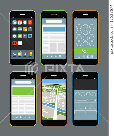 Modern smartphones with different application screens Modern smartphones with different application screens 12528674
