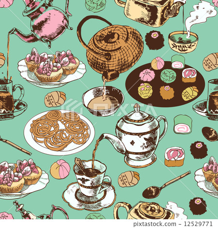 Teapot and cup seamless pattern 12529771