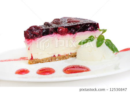 cherry cheesecake on white background 12530847