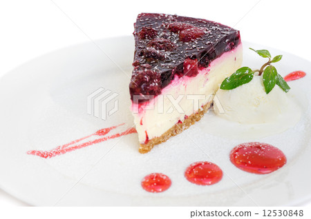 cherry cheesecake on white background cherry cheesecake on white background 12530848