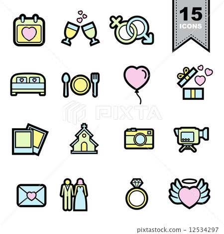 Wedding love Line icons set 12534297