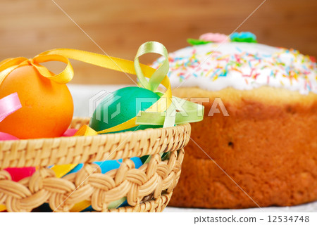 Easter bread and painted eggs Easter bread and painted eggs 12534748