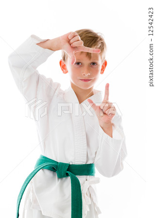model isolated on plain background hand gesture framing focusing 12542423