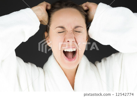 model isolated on plain background stressed upset pulling hairs model isolated on plain background stressed upset pulling hairs 12542774