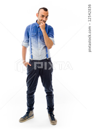 model isolated on plain background thinking 12542836