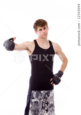 model isolated on plain background pointing to herself model isolated on plain background pointing to herself 12543044