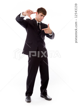 model isolated on plain background hand gesture framing focusing model isolated on plain background hand gesture framing focusing 12543139