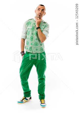 model isolated on plain background thinking 12543209