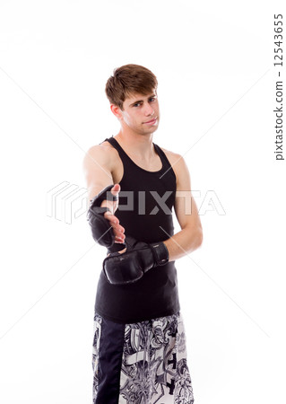 model isolated on plain background greetings hand shake model isolated on plain background greetings hand shake 12543655